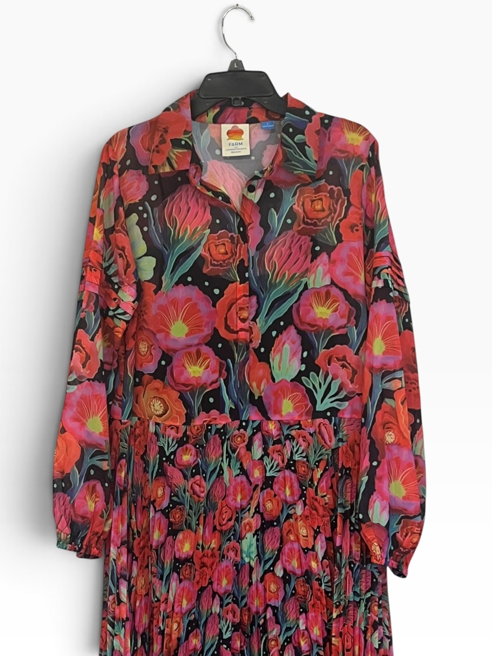 Farm Rio x Anthropologie | Pleated Drop-Waist Maxi Dress L - Picture 8 of 11